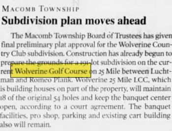 Wolverine Golf Club - Oct 03 2004 Article (newer photo)